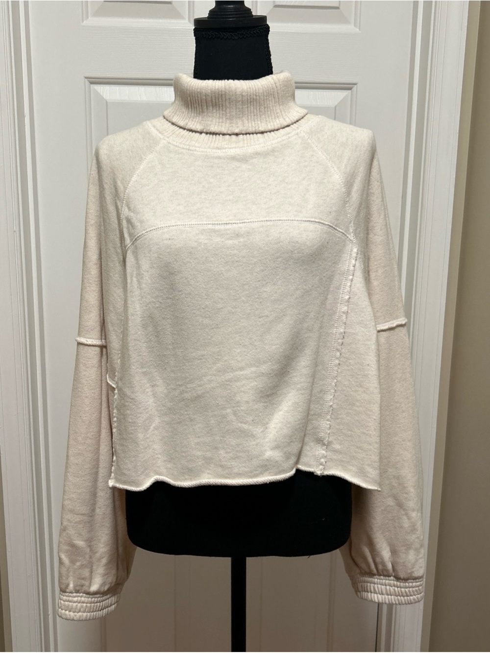 aerie Cream raw hem cropped sweatshirt